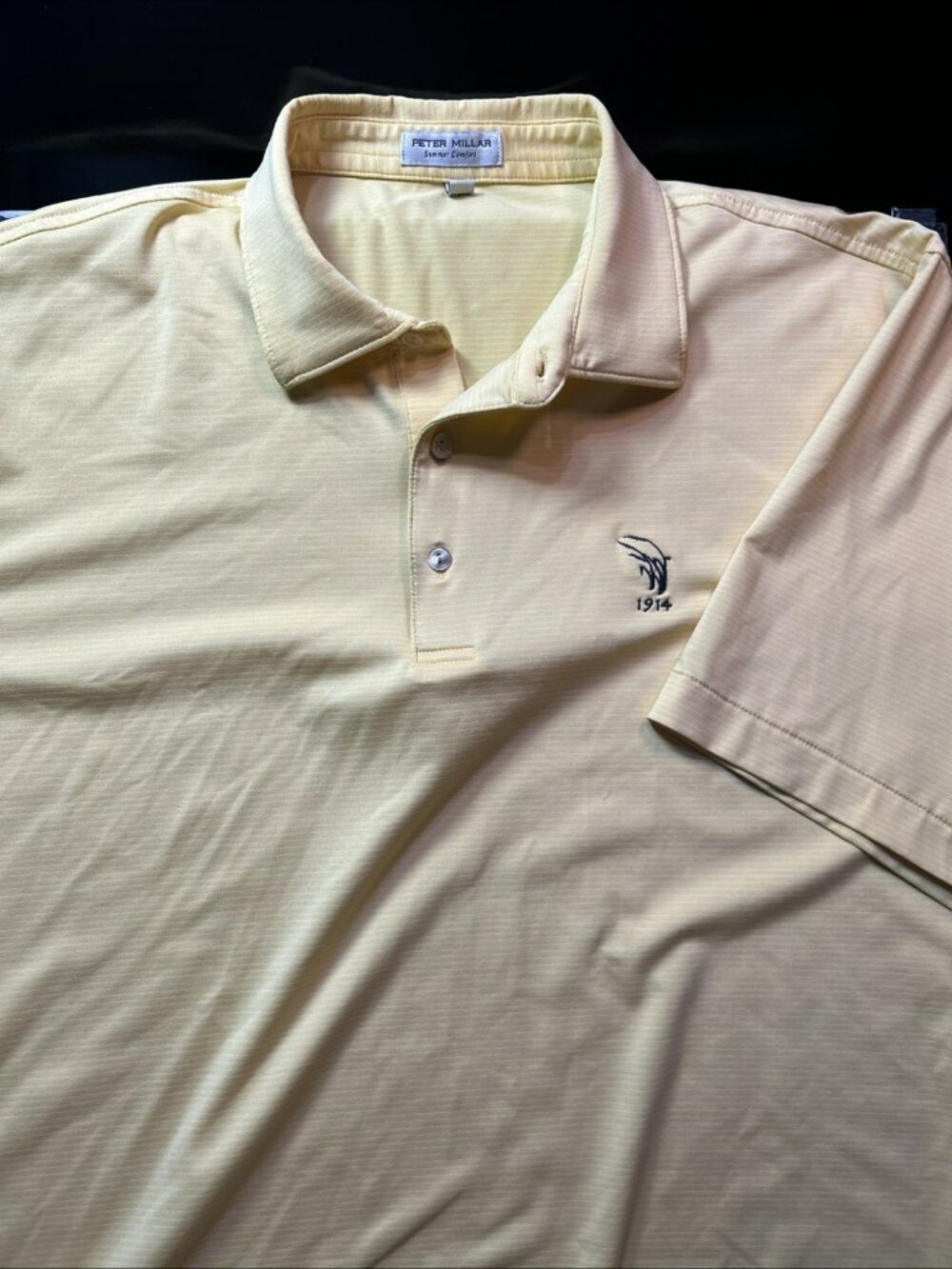 Peter Millar Shirt Mens Large Yellow Striped Summer Comfort Polo Short Sleeves